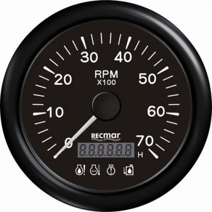 TACHOMETER W/4 LED ALARM 0-7000RPM BALCK — RECKY07213