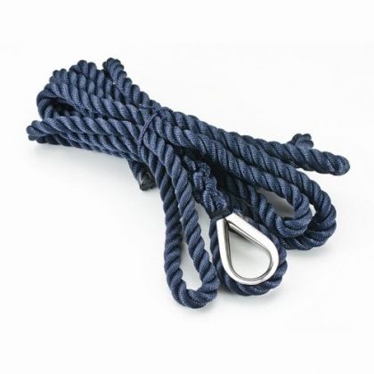 “TREM BALMORAL“ 3-STRAND POLYESTER MOORING ROPE BLUE W/ THIMBLE SS 20mmX6m — T5120206 TREM