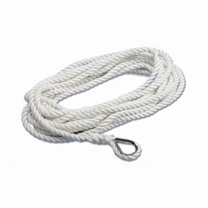 “TREM BALMORAL“ 3-STRAND POLYESTER MOORING ROPE WHITE W/ THIMBLE SS 12mmX10m — T5012210 TREM