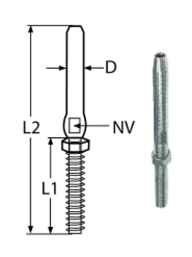 SWAGE STUD WITH NUT, RIGHT A4 M8/4MM — 8307408/4 MTECH