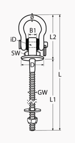 SCREW WITH BOW SHACKLE, WOOD THREAD, MT-SERIES — 815064408 170 MTECH