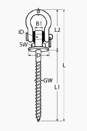 SCREW WITH BOW SHACKLE, WOOD THREAD, MT-SERIES — 815065408 080 MTECH