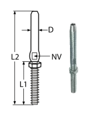 SWAGE STUD WITH NUT, RIGHT A4 M10/5MM — 8307410/5 MTECH