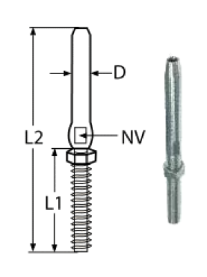 SWAGE STUD WITH NUT, RIGHT A4 M8/4MM — 8307408/4 MTECH