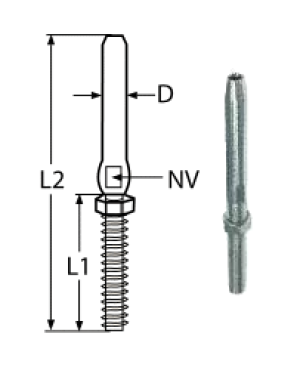 SWAGE STUD WITH NUT, RIGHT A4 M5/2.5MM — 8307405/25 MTECH