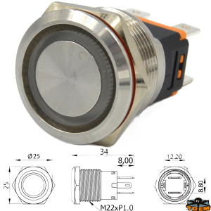 БУТОН INOX ЗА ЕЛЕКТРИЧЕСКИ ПАНЕЛ ON-OFF 9-32V/15A /ЧЕРВЕН/ — L0682063 TREM